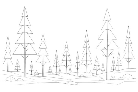 Minimalist CAD Landscape of a Pine Forest with Subtle Hills and Ground Details