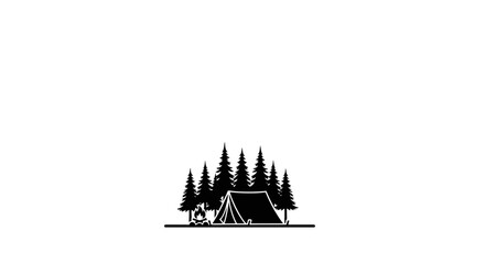Minimalist camping tent and pine forest silhouette vector graphic. © Abid_Dilnawas