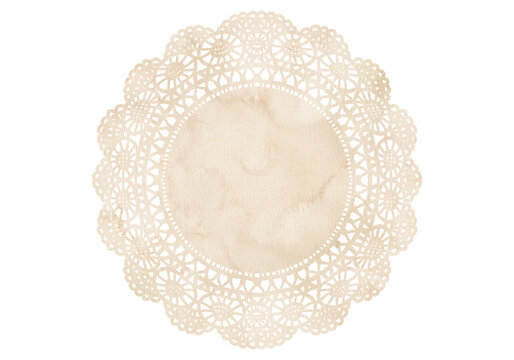 Round Watercolor Paper Lace Doily with Marble Texture - Transparent PNG300dpi