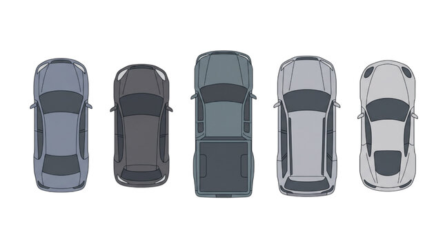 Comprehensive CAD vector illustrations of a diverse vehicle set, showcasing various car models from an accurate top-down perspective, ideal for urban planning and automotive design projects