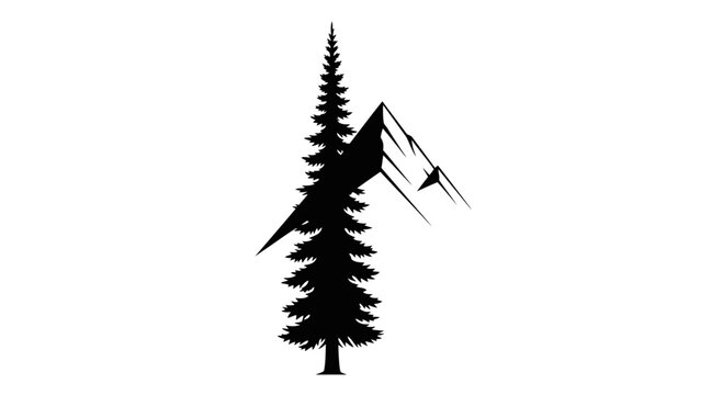Minimalist mountain and pine tree silhouette design.