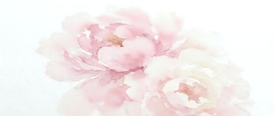 Fototapeta premium Soft pink watercolor peony flowers blooming on white background for wedding invitations, feminine branding, and romantic design projects.