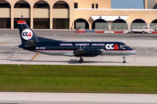 Luqa, Malta - December 30, 2005: Central Connect Airlines - CCA Saab-Fairchild SF-340A(F) (Reg.: OK-CCG) taxiing for departure from runway 32.
