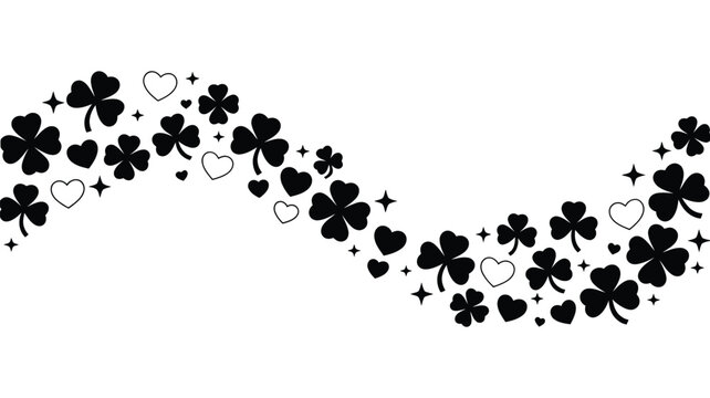 Clover and heart border, decorative vector frame with shamrock leaves and heart shapes for romantic and St Patrick&rsquo;s Day designs, festive greeting cards, patterns, and ornamental backgrounds