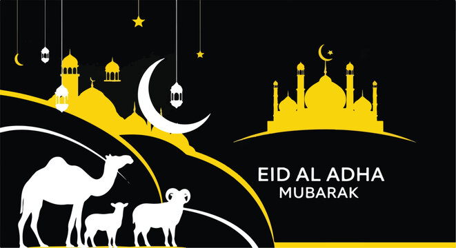 Eid Al Adha Mubarak, Islamic Holiday Greeting, Ramadan Celebration, Muslim Festival Vector