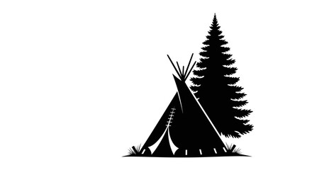 Black silhouette of a traditional tipi tent with pine tree. © Adilah_Fathir