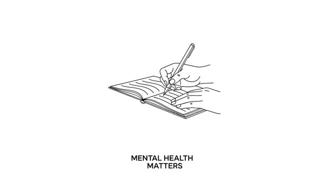 Mental health matters concept with hands writing in a journal.