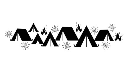 Black silhouette camping tent and campfire pattern. © Adilah_Fathir