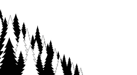 Minimalist graphic illustration of pine forest silhouettes on white background. © Adilah_Fathir
