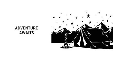 Camping adventure awaits design with tent and mountains. © Adilah_Fathir