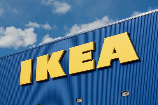 Huge IKEA sign logo on building exterior in Lugano, Switzerland