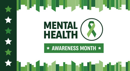 Fototapeta premium Mental Health Awareness Month banner design with green ribbon symbol.