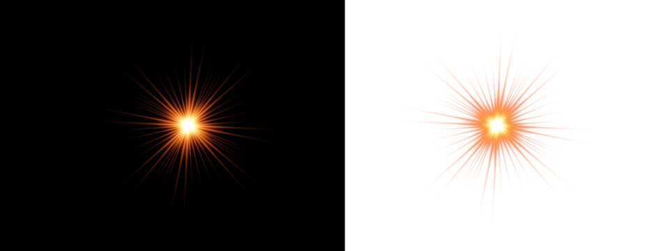 Golden starburst light effect dynamic radial flare for visual effects and graphic design. vector illustration on transparent background.