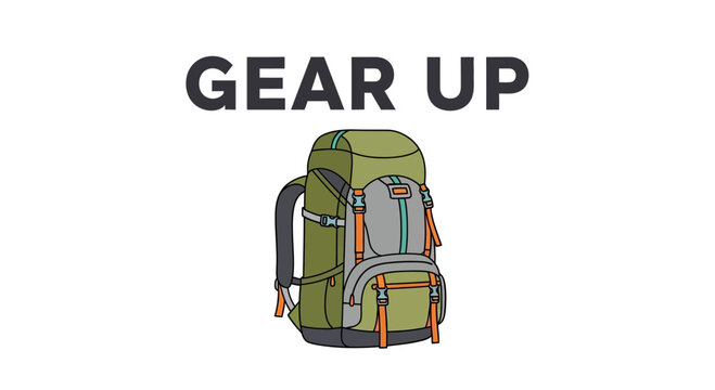 Illustration of a green hiking backpack with Gear Up text.