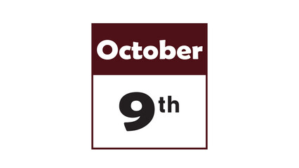 Obraz premium October 9th daily calendar icon vector illustration in minimalist style