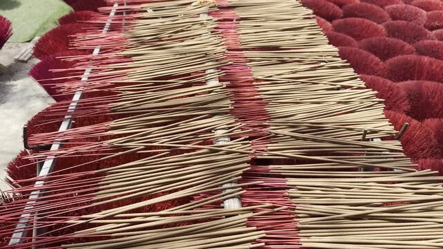 Traditional Incense Sticks Drying In Vietnam Craft Village Near Hanoi 4K