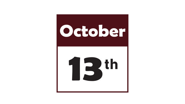 October 13th daily calendar icon vector illustration in minimalist style