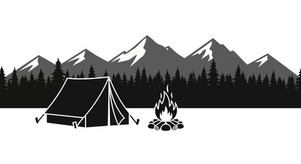 Camping tent and bonfire campfire illustration. © Ghushun_Ni'amillah