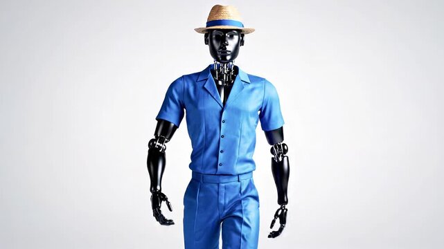model robot future concept technology bot humanoid walking silhouette hat straw hero design
