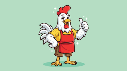 Cartoon Rooster Mascot Wearing An Apron Giving A Thumbs Up. © NFS Studio