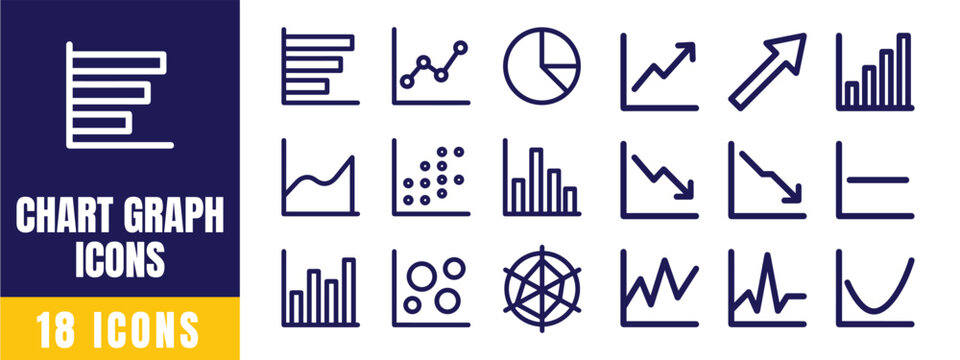 Chart and Graph Line Icons Set &mdash; Bar Chart, Line Graph, Pie Chart, Scatter Plot, Area Chart, Histogram Vector Illustration