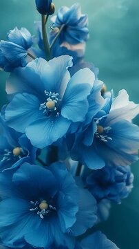 Close-up of Vibrant Blue Delphinium Flowers in Bloom.