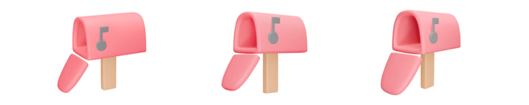 Set realistic render, vintage red, pink mailbox isolated on white background. 3D icons for messengers, mail applications. Vector illustration for shop, flyer, banner, web, advertising, sale