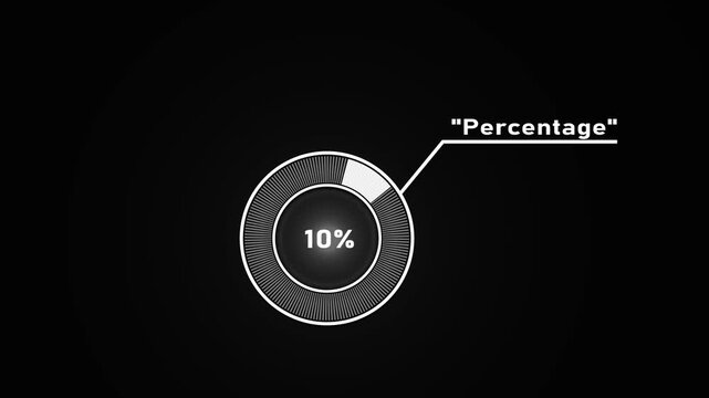 Circular infographic element showing 10 percent with segmented circle and connecting line percentage.4k video.