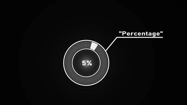 Circular infographic element showing 5 percent with segmented circle and connecting line percentage.4k video.