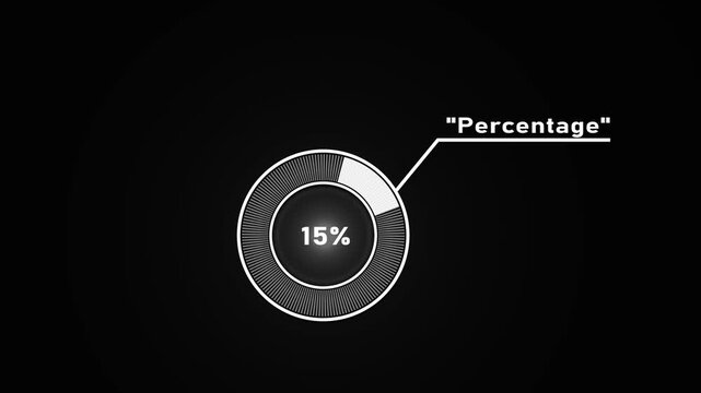 Circular infographic element showing 15 percent with segmented circle and connecting line percentage.4k video.