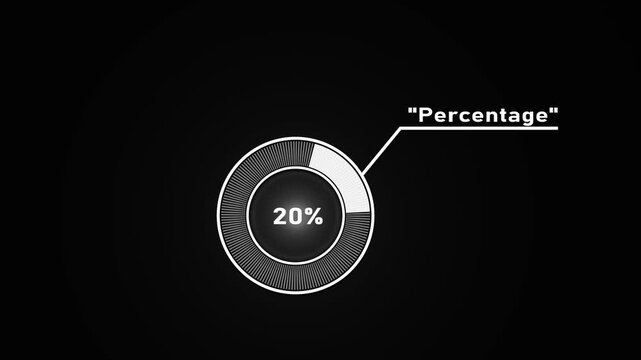 Circular infographic element showing 20 percent with segmented circle and connecting line percentage.4k video.
