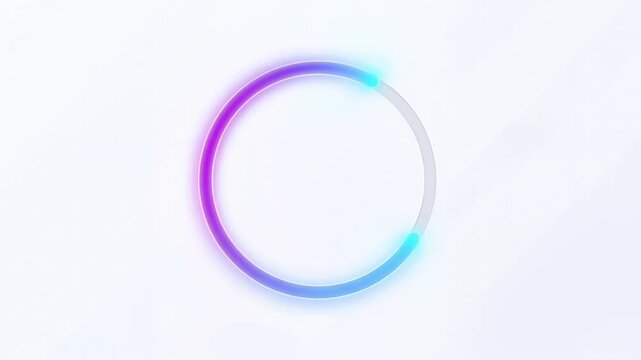 A modern and clean circular progress bar with a glowing purple and blue gradient animation on a white background, ideal for showing loading status or system updates in high-tech interfaces
