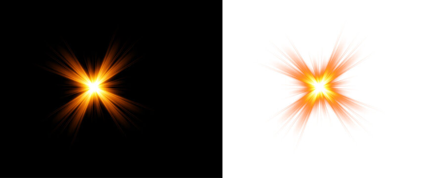 Vibrant light effect glowing orange starburst. vector illustration on transparent background.