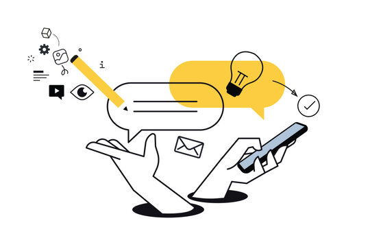 Creative business banner of online communication, social network, mobile services. Vector illustration for web banner, social media banner, business presentation, marketing material. 