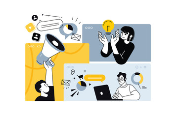 Creative business banners of startup, digital marketing, online business. Vector illustrations for web banner, social media banner, business presentation, marketing material. 