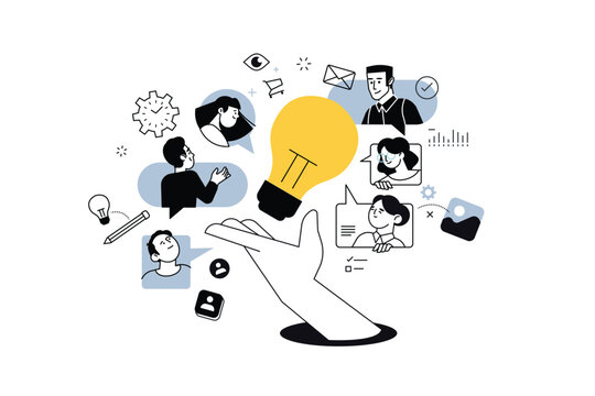 Creative banner of business idea, brainstorming, team management. Vector illustration for web banner, social media banner, business presentation, marketing material. 