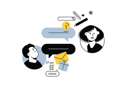 Creative business banner of online communication, chatting, social network. Vector illustration for web banner, social media banner, business presentation, marketing material. 
