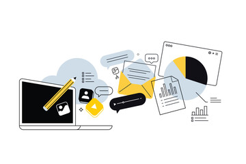 Creative business banner of market research and marketing plan. Vector illustration for web banner, social media banner, business presentation, marketing material. 