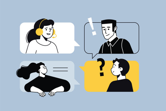 Creative business banner of online communication and support, chatting. Vector illustration for web banner, social media banner, business presentation, marketing material. 