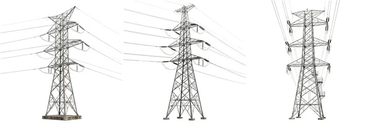 Industrial High Voltage Electricity Transmission Tower Pylon Isolated on Transparent Background Power Energy PNG Asset. © Ibrar