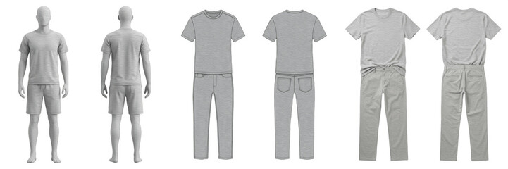 Men's Gray Casual Tracksuit PNG - Front and Back View Sweatshirt and Joggers Sports Clothing Set for Fitness Fashion and Apparel Mockups © Ibrar
