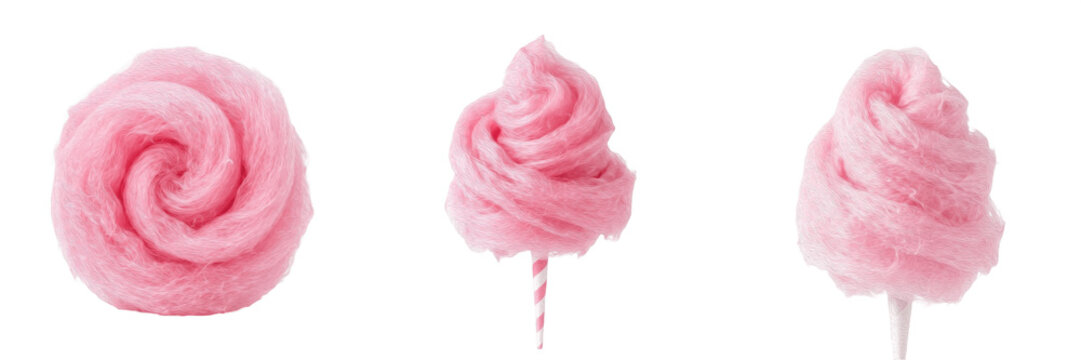 Pink Cotton Candy Cloud PNG - Fluffy Sweet Candyfloss Dessert on Stick for Fair, Carnival, and Summer Party Celebration Design.