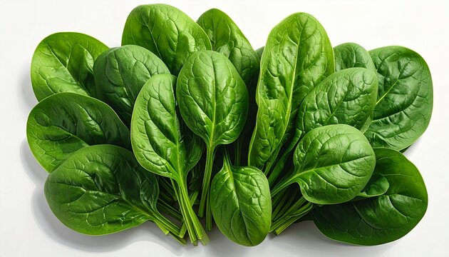 a bunch of fresh green spinach vegetables neatly arranged, the leaves look crisp, natural