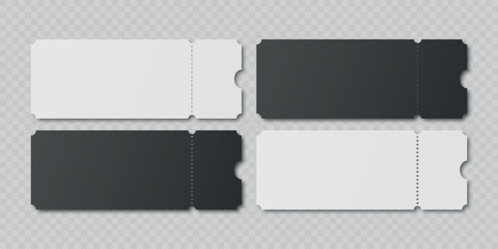 Vector Perforated Ticket Stub Template Set. Blank Admission, Event Tickets for Cinema, Theater, Concert, Festival. Voucher and Coupon. Black and White Tear-Off Design, Isolated, Front View
