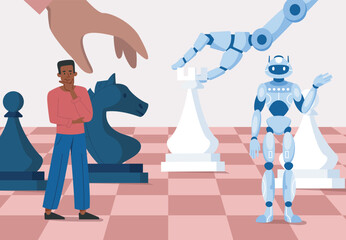 Human and robot chess scene. Vector illustration © 100% HAND-CRAFTED 