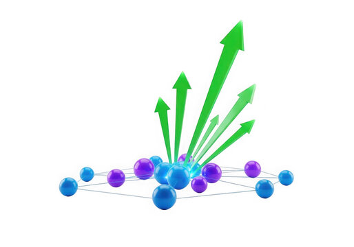 Molecular structure with directional electron orbitals and atomic nuclei isolated on transparent background