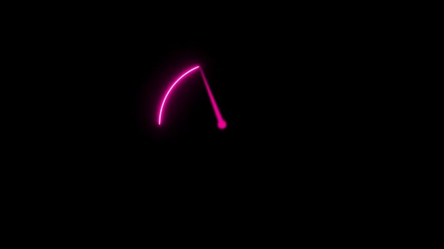 Animation of glowing speed meter needle in motion. Concept of speed. Animated speedometer meter moving animation graphic element on black background. Video 4k