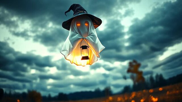 Enchanted Halloween Ghost in Pumpkin Patch