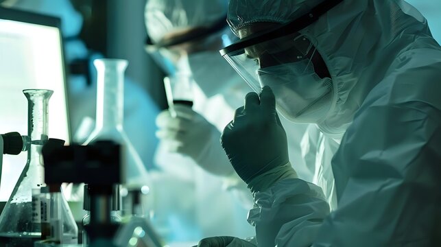 Scientists in Protective Gear Working with Microscope Laboratory