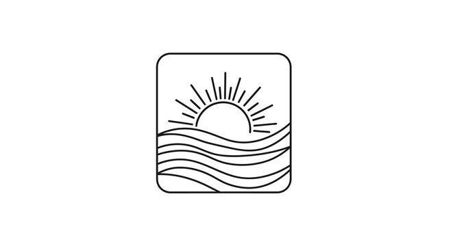 Minimalist sunrise over waves icon in linear design